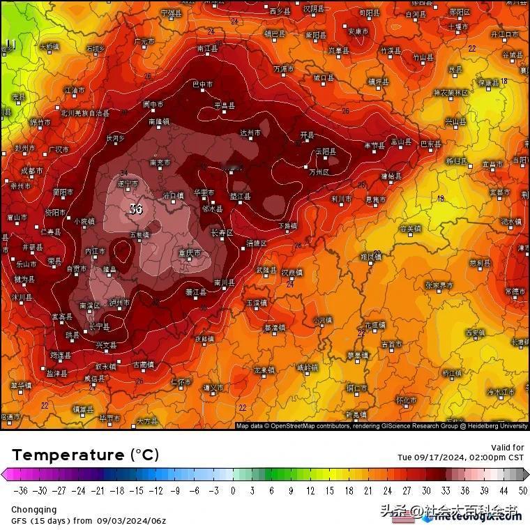 [吃瓜群众]17号中秋下午2点川渝地区的气温，18号下午2点南方地区的气温，19