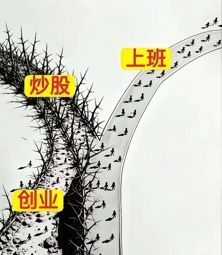 创业，炒股之路布满荆棘。
只有上班之路一马平川……但永远看不到前途。