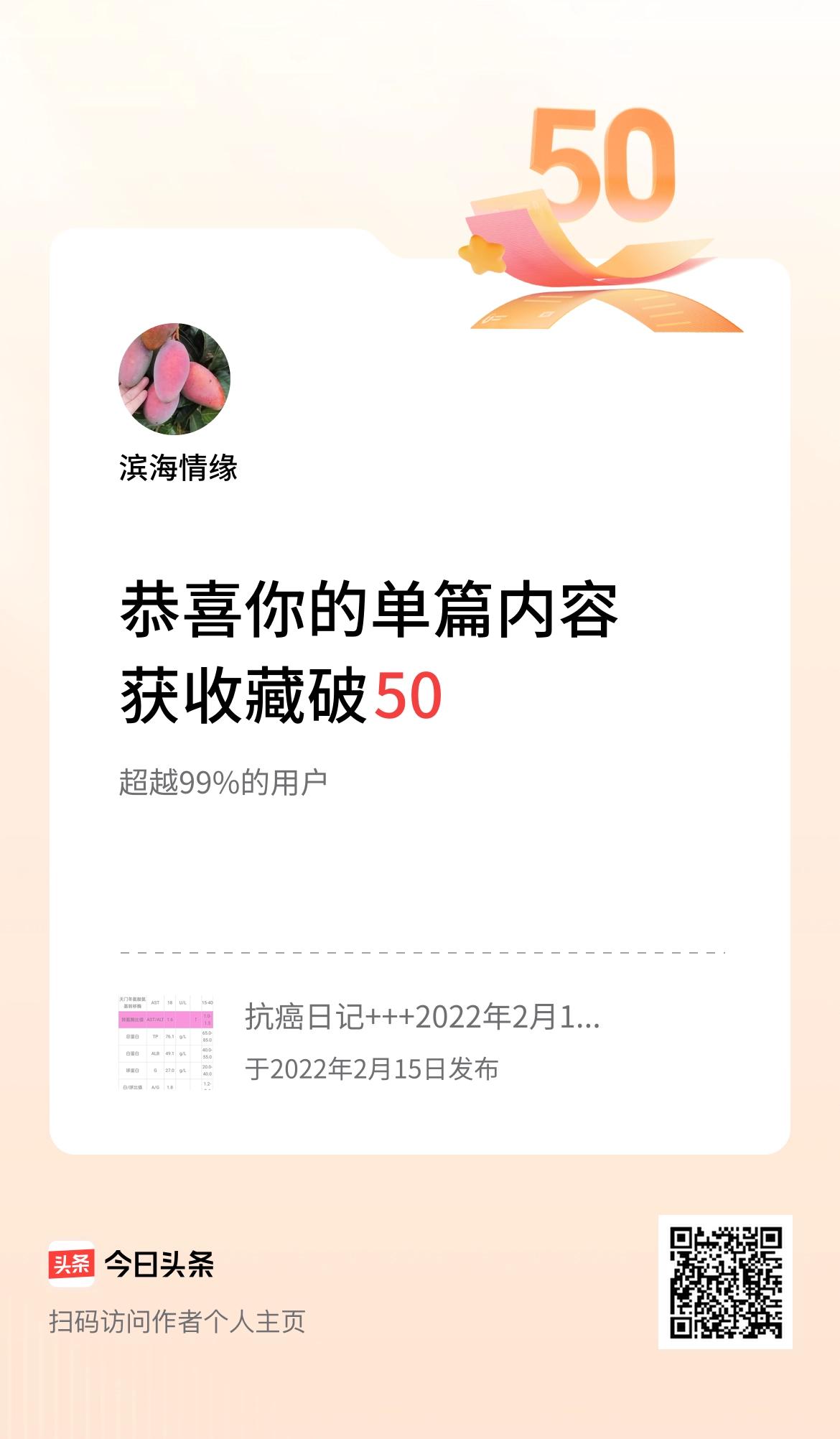 单篇内容获收藏量破50啦！