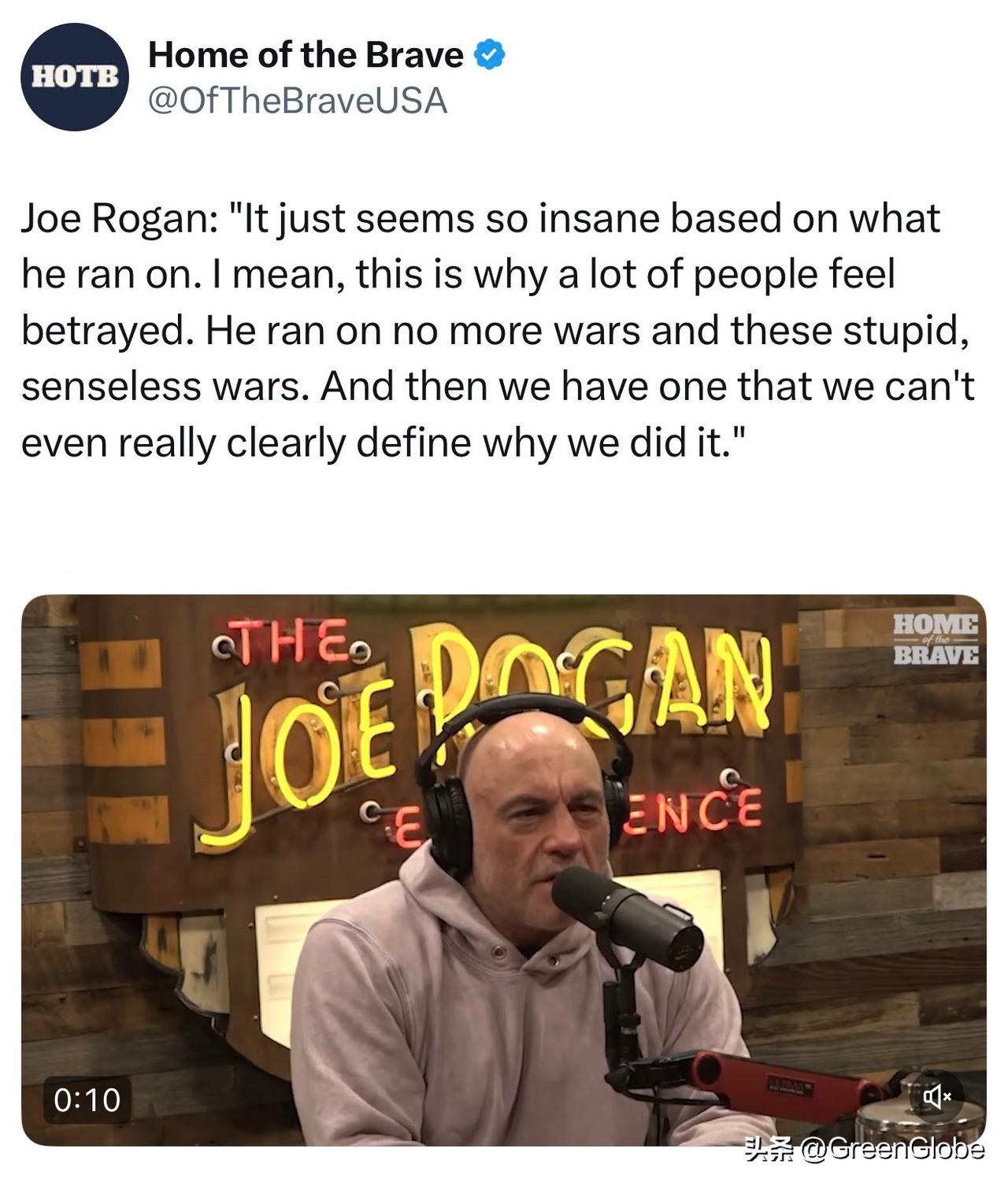 MAGA铁忠粉乔·洛根公开批评特朗普！

乔·洛根/Joe Rogan 一名影响