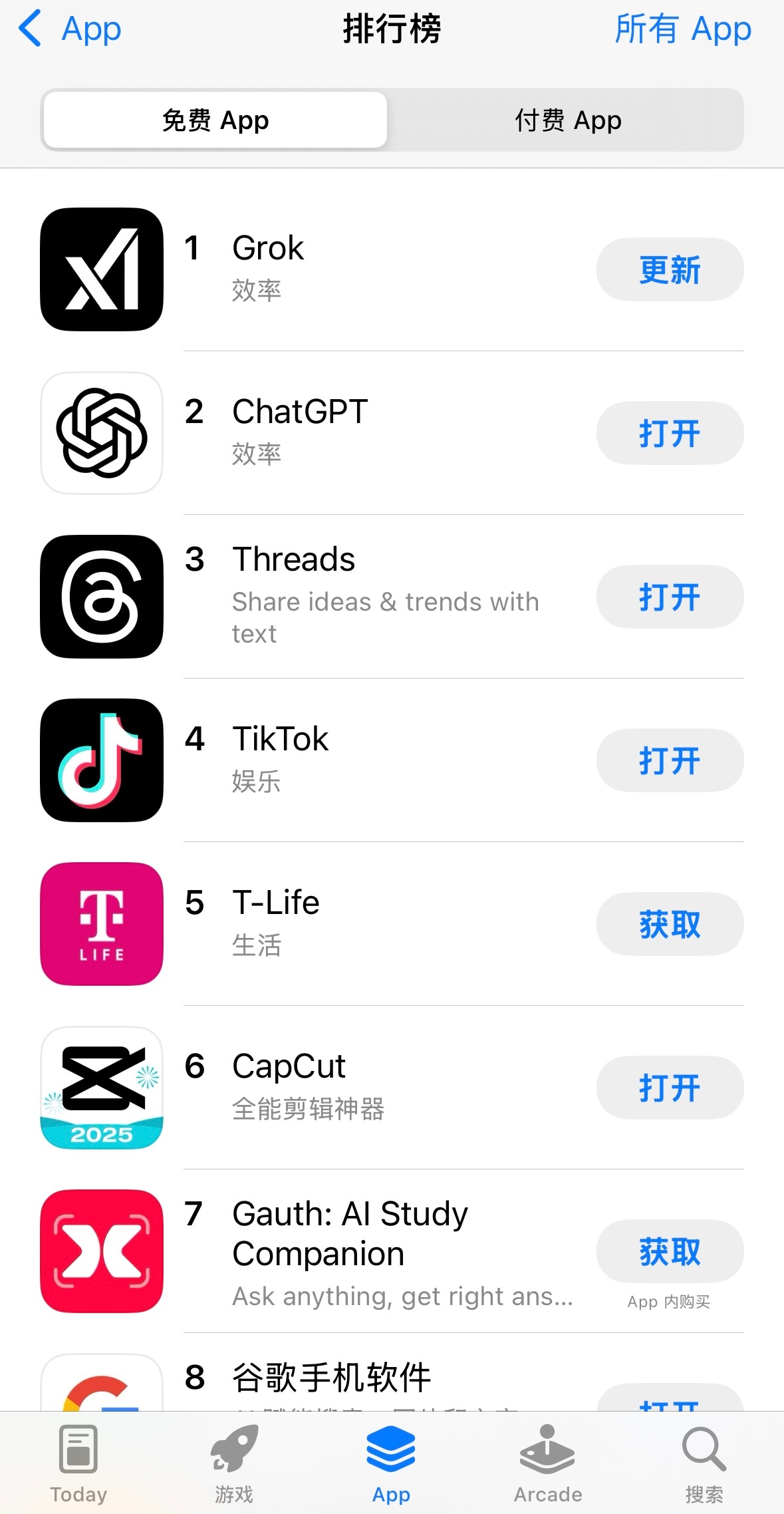 人工智能Grok位列苹果AppStore美国市场免费应用排行榜榜首。 