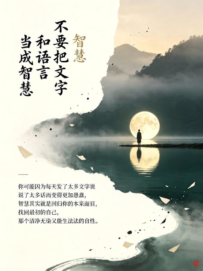 不要把文字和语言当成智慧，你可能因为每天发了太多文字说了太多话而变得更加愚蠢，智