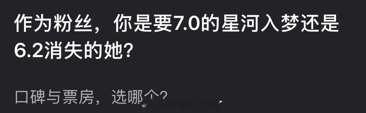 作为粉丝，大家是要7.0的星河入梦还是6.2消失的她？口碑与票房选哪个？ 