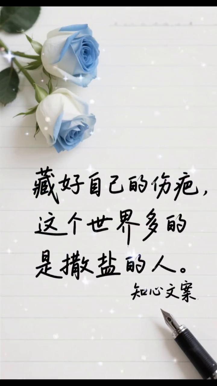藏好自己的伤疤，这个世界多的是撒盐的人。
知心文案。