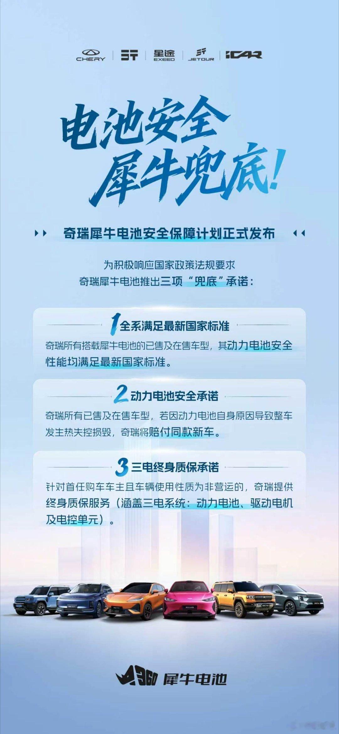 买电车最操心电池安全这块，奇瑞这次直接放狠招了犀牛电池三大兜底承诺真的很实在1.