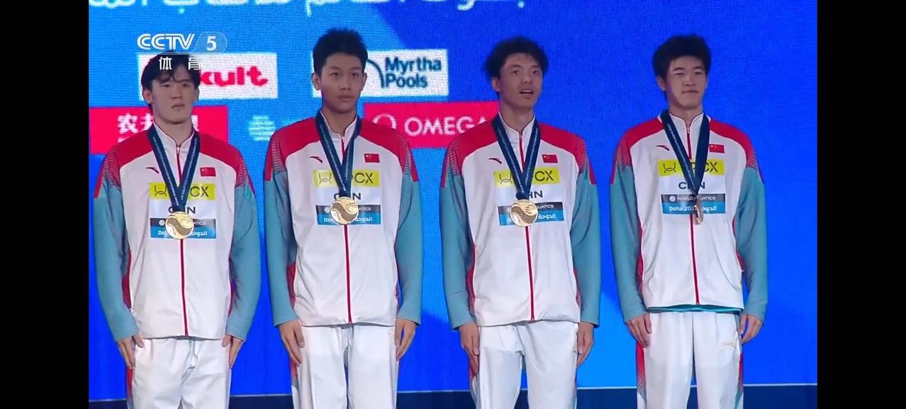 最新中国男子游泳世锦赛金牌总数20枚
2023年：男子4乘100米自由泳接力（潘