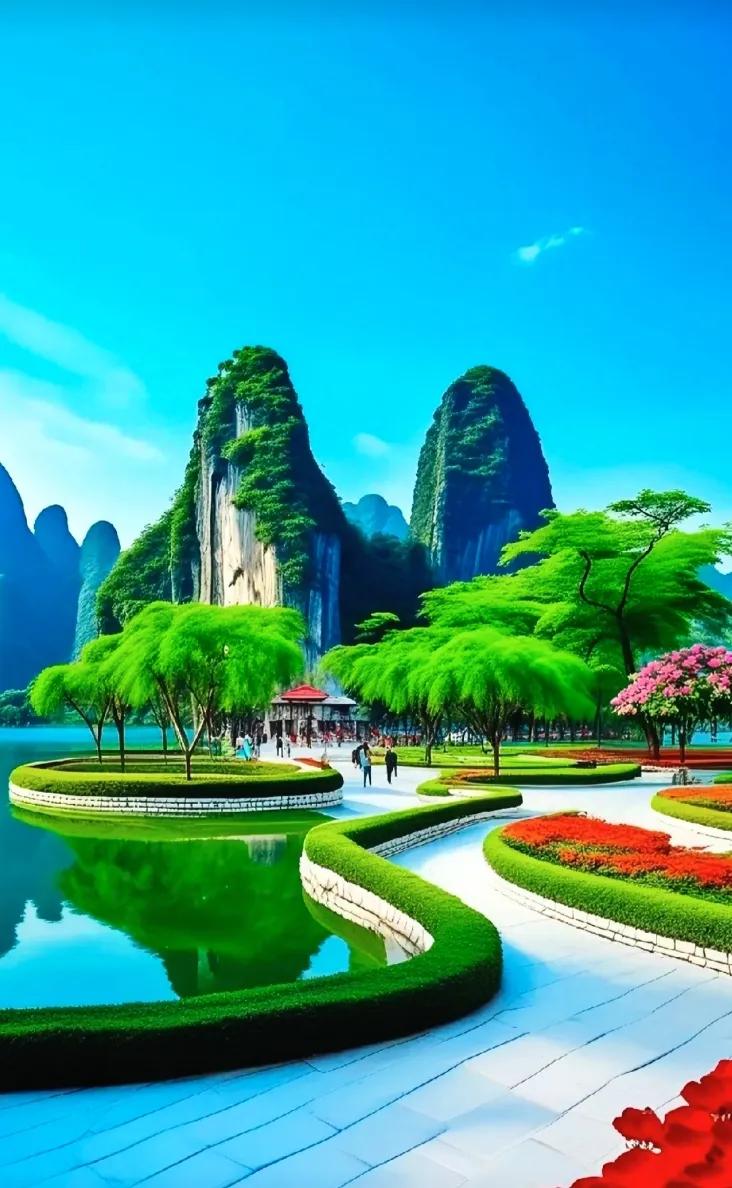 梦幻仙境，山水相映，绿意盎然，人间仙境！山水风景似仙境 景色如画如仙境