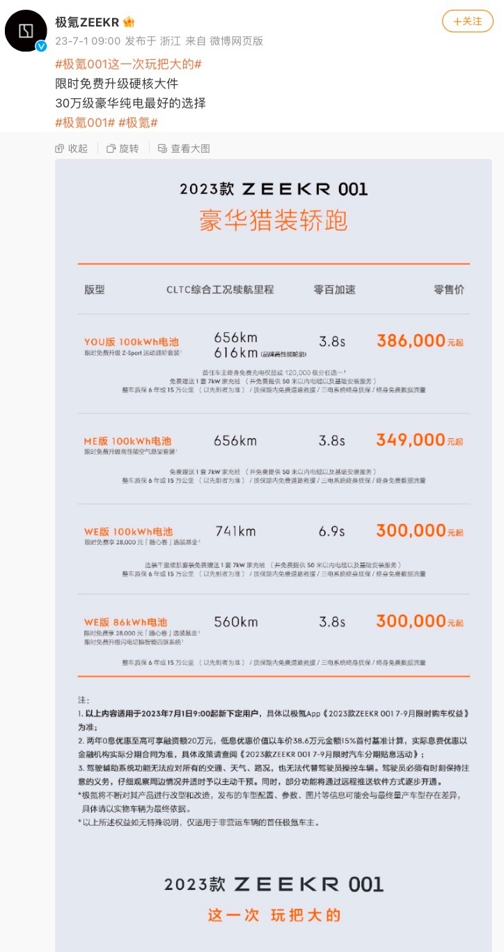 极氪发布极氪001新购车权益，30万元入门版车型赠2.8万元限时选装基金#你会花