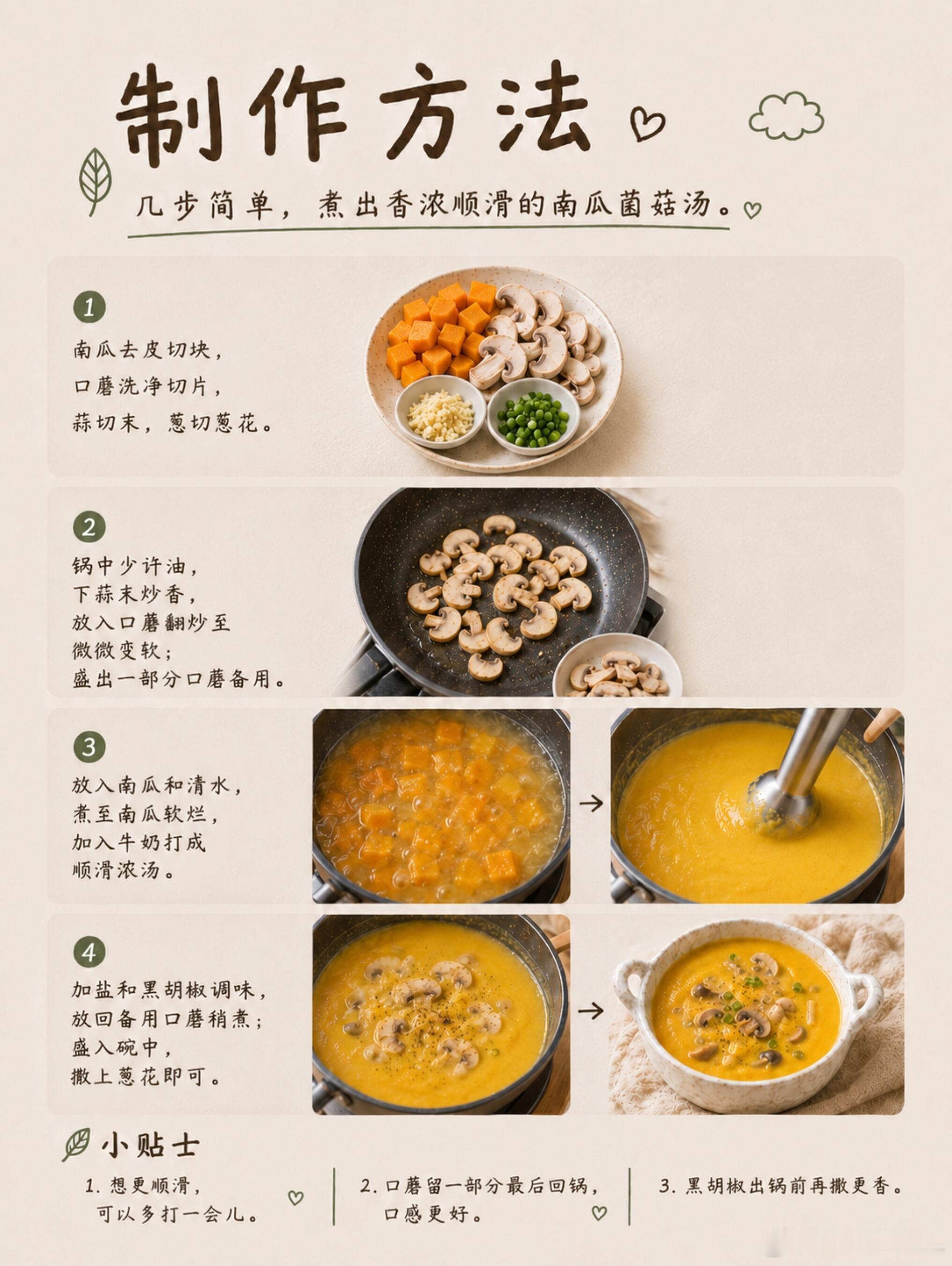 南瓜菌菇汤|爽喝一大碗也才160kcal！！热乎乎的一碗南瓜菌菇汤端上桌，颜色是