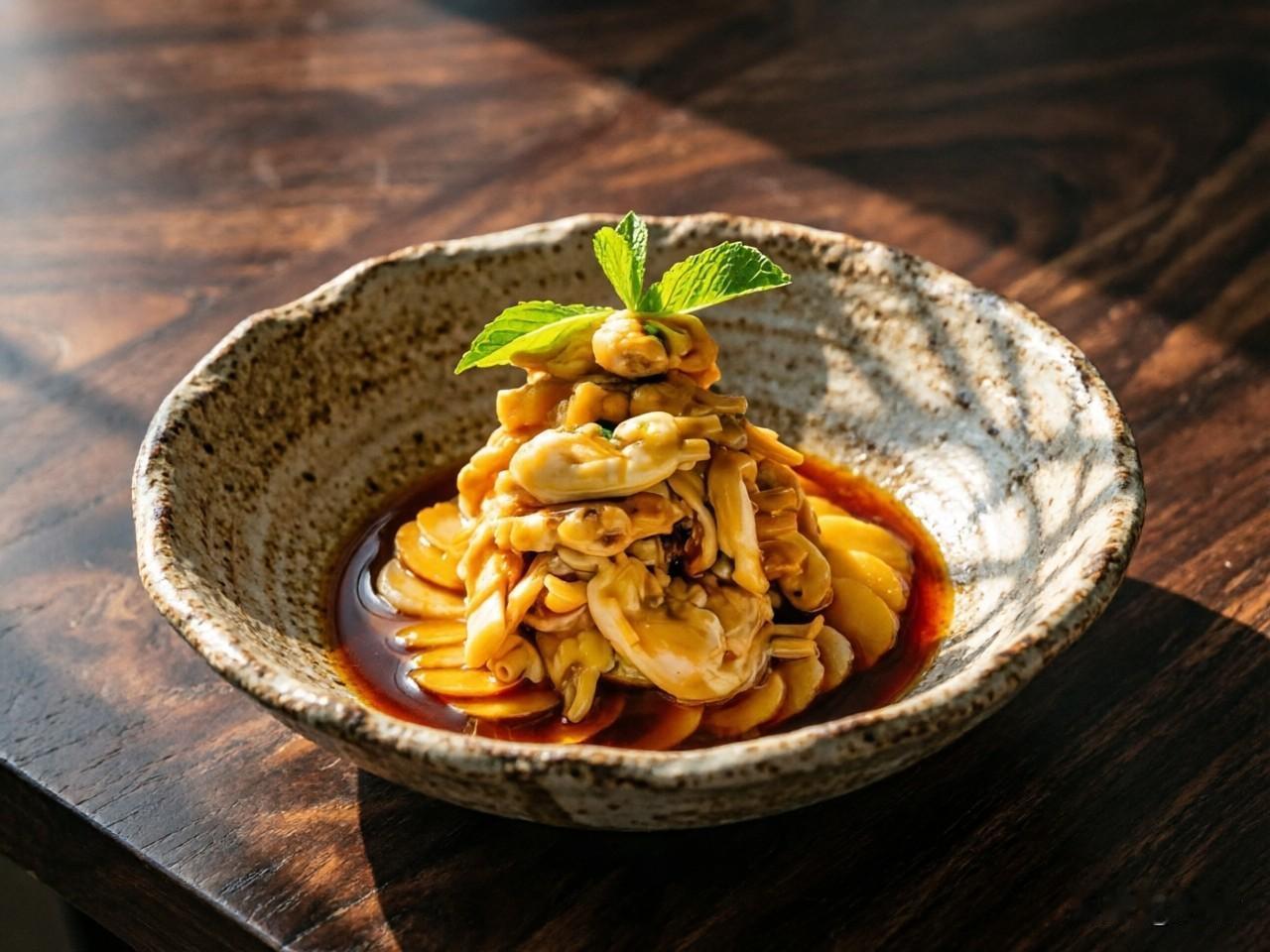独头蒜捞拌蛏子王

味型： 咸鲜回甜，蒜香浓郁，突出海鲜本味。

核心技法： 捞