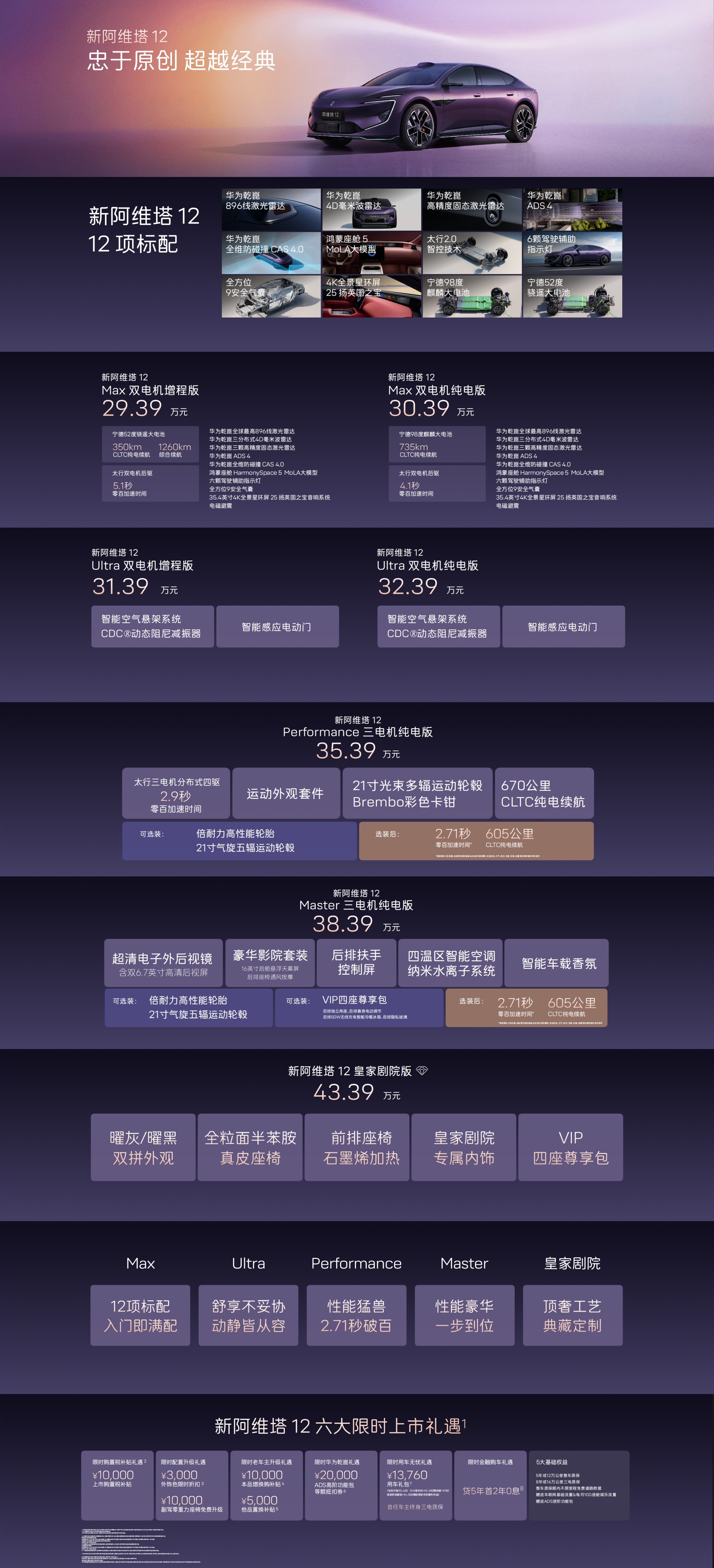 新款阿维塔12上市，售价29.39-43.39万元。新车主要升级在配置和动力，全
