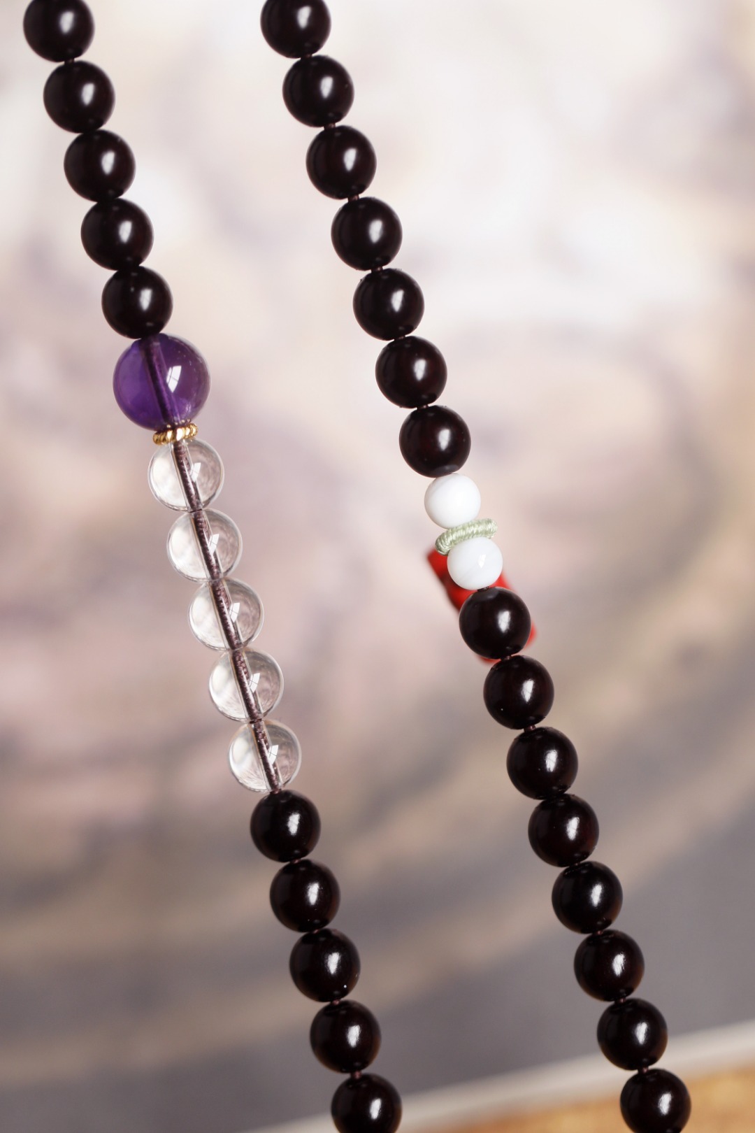 紫檀 原创【采衣】6mm 108颗料质细腻，颗颗饱满油润，搭配朱砂、水晶等大小珠