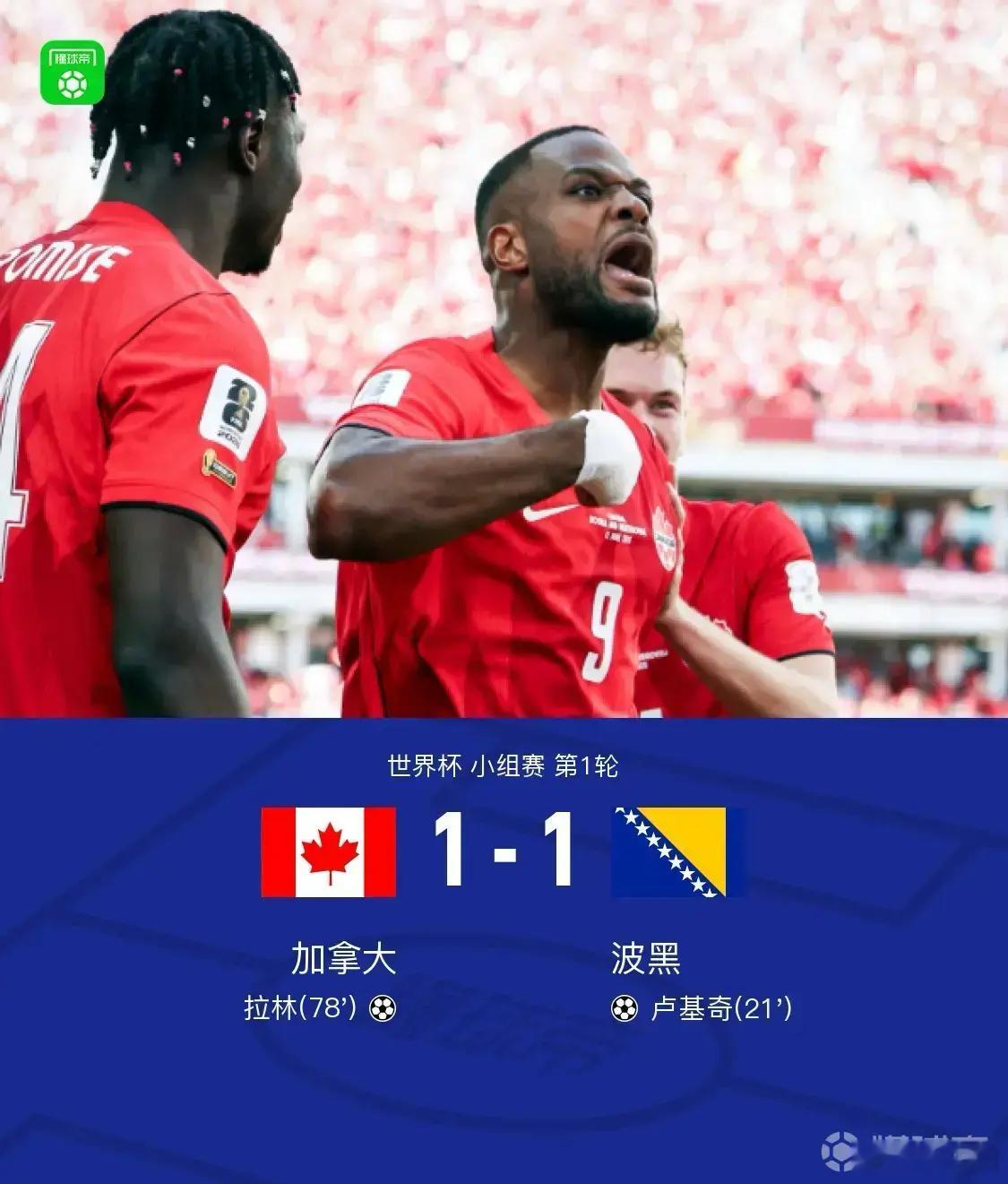 加拿大1-1波黑迎世界杯首场不败，卢基奇破僵，拉林替补建功加拿大1比1波黑 
