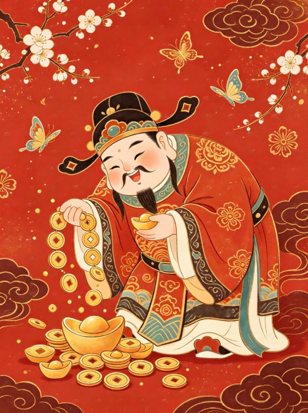 财神纳福·金玉满堂
​财神含笑携金来，金银满屋福满怀。鸿运当头势难挡，愿你接住这