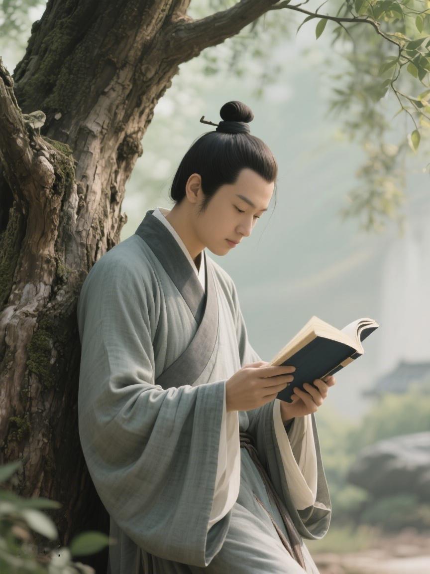 AI妙生图于树荫下静读一书，时光悠悠，在文字间探寻生活的静谧与智慧✨