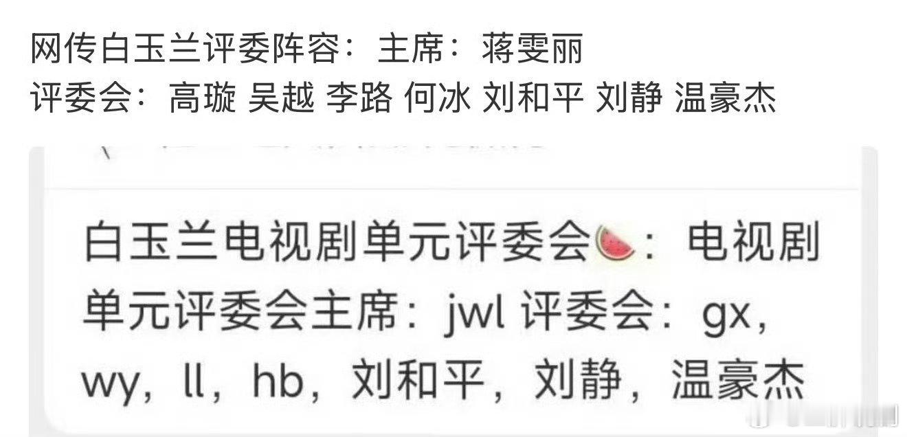 【二胖辟谣】网传白玉兰评委评委会主席蒋雯丽评委有  李路、何冰、吴越、刘静、温豪