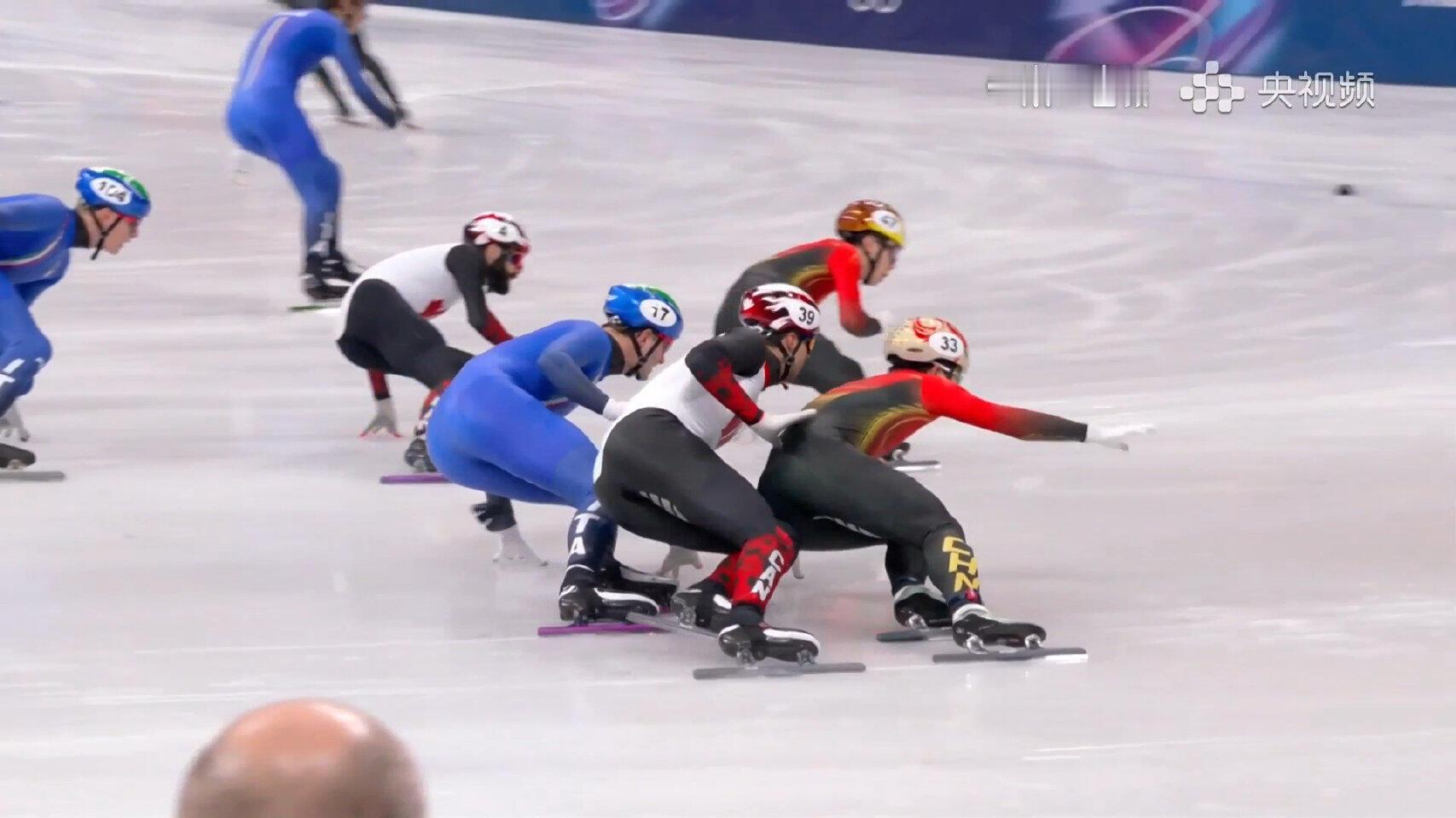 中国短道队男子5000米无缘决赛 短道速滑男子5000米接力半决赛，中国队（刘少