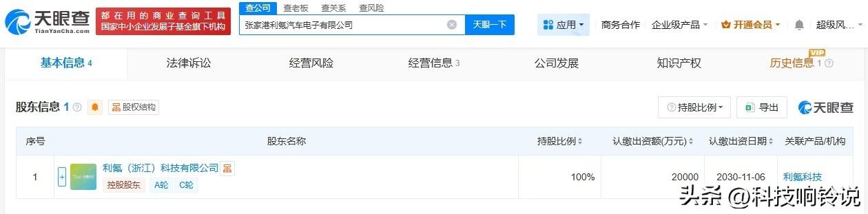 【利氪科技在张家港成立汽车电子公司 注册资本2亿】
天眼查App显示，近日，张家