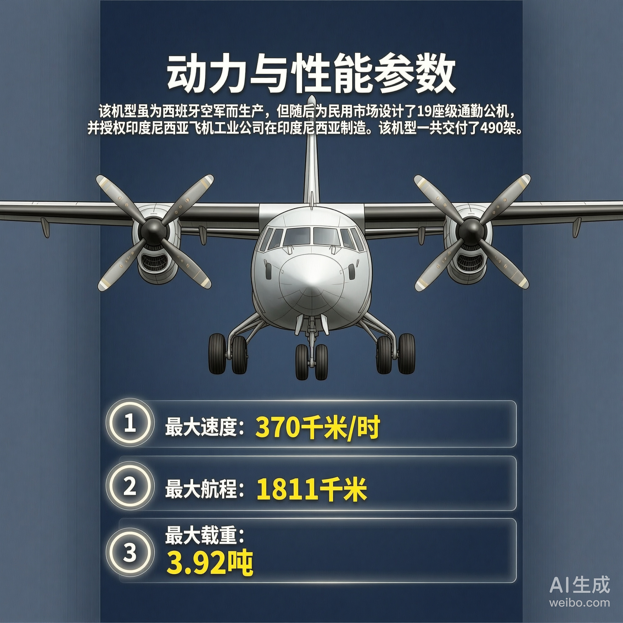 军事ai新视野 C-212运输机［西］机长：16.2米翼展：20.28米机高：6