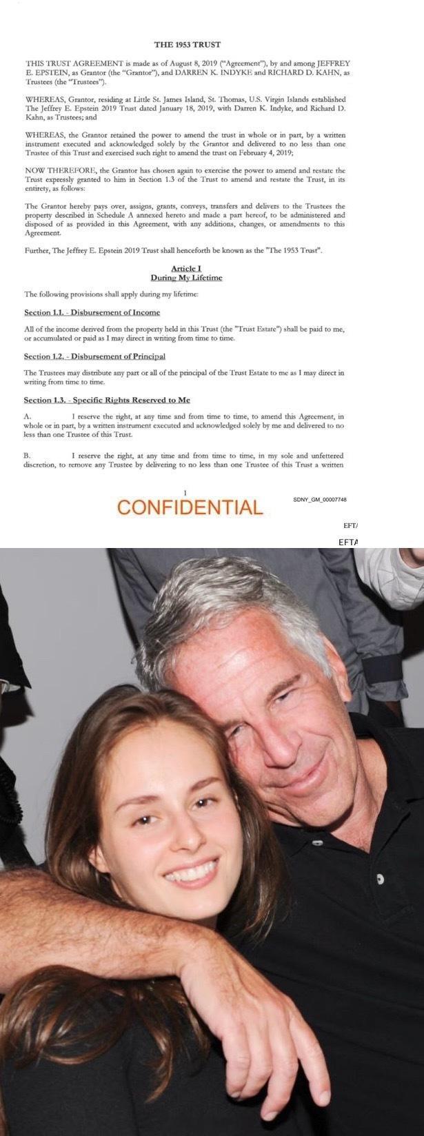 爱泼斯坦在去世前两天设立了一个秘密信托基金，向他的白俄罗斯女友卡琳娜·舒利亚克拨