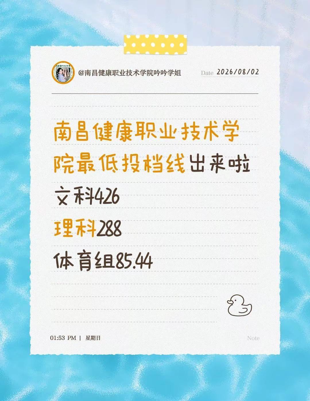 南昌健康最低投档已公布。欢迎新生🥳南昌健康职业技术学院 投档线公布啦