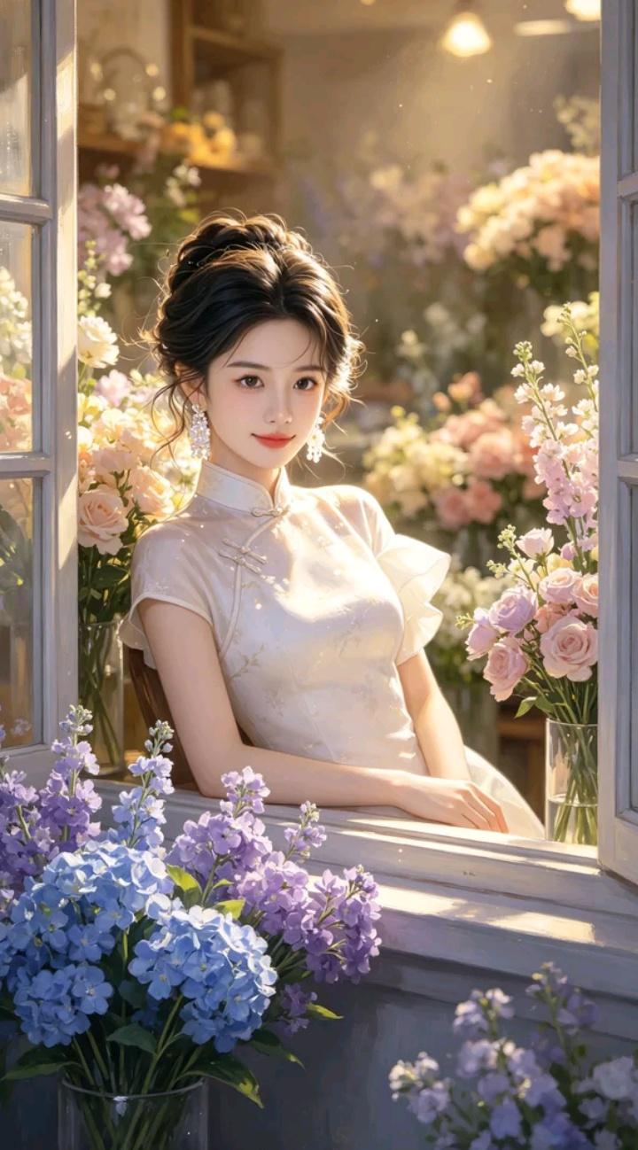 窗边姑娘，花丛中静静绽放。女生衬衫怎么穿好看 休闲文艺衬衫女 靓丽花衬衣穿搭 穿