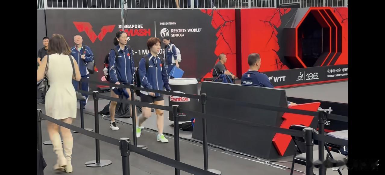 马琳这几天上班的时间比较多。
看到在女单比赛时，莎莎、王曼昱、蒯曼的场外都是马琳