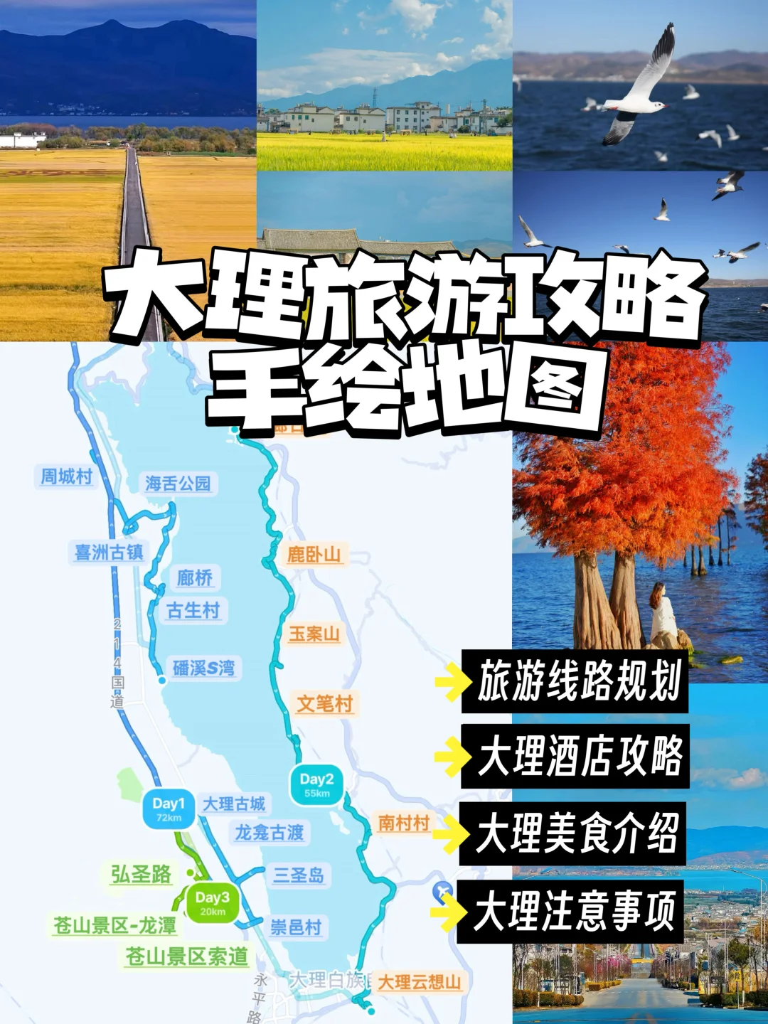 大理环洱3日J人保姆级避坑攻略｜附手绘地图