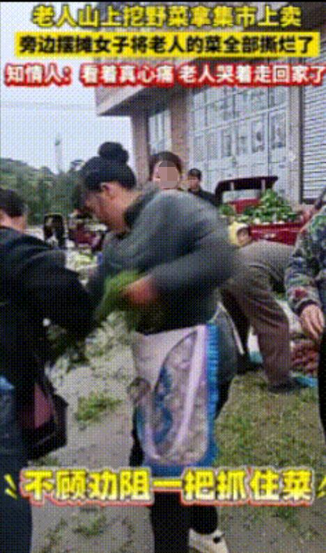 老人卖的野菜，被相邻摊贩阿姨撕的粉碎，最后哭着回家了，网友：坏人自有天收。

就