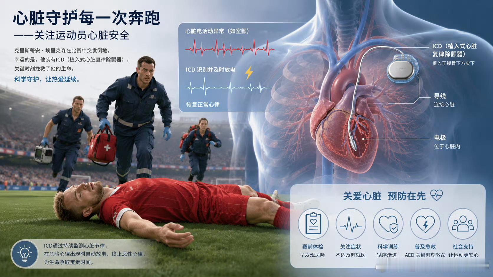 运动员心血管更健康为何还会心梗埃里克森在比赛中晕倒6月8日，埃里克森再次牵动了全