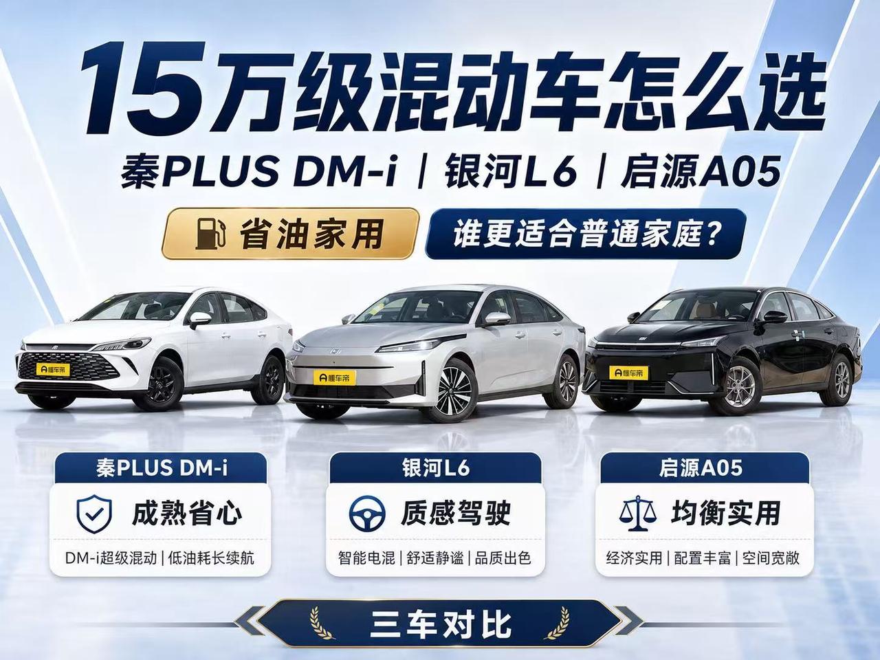 15万级混动车怎么选？秦PLUS DM-i、银河L6、启源A05谁更适合省油家用