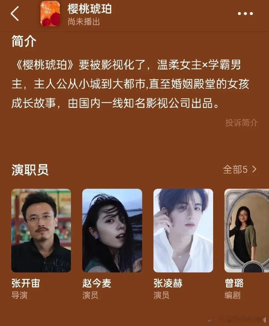 吃🍉: 赵今麦 张凌赫要二搭啦《度华年》还没结束，现代剧就要来了《樱桃琥珀》温