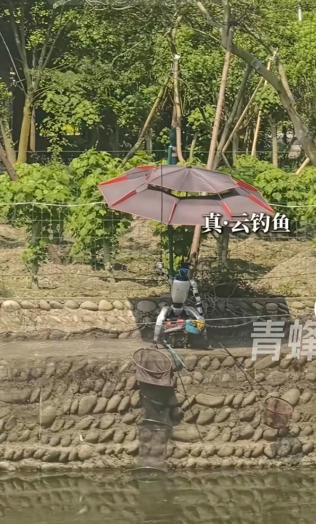 机器人当上钓鱼佬，这画面想想就新奇！现在科技发展得快，机器人都能涉足钓鱼领域了。