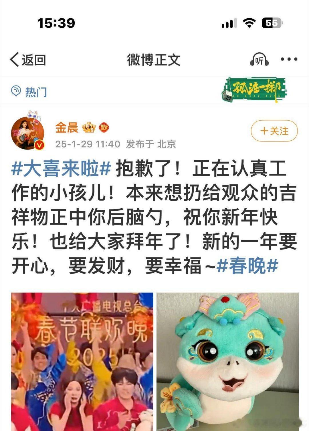 金晨给被砸中的小孩儿道歉 金晨回应春晚“捅娄子”给被吉祥物“砸中”的小孩道歉29