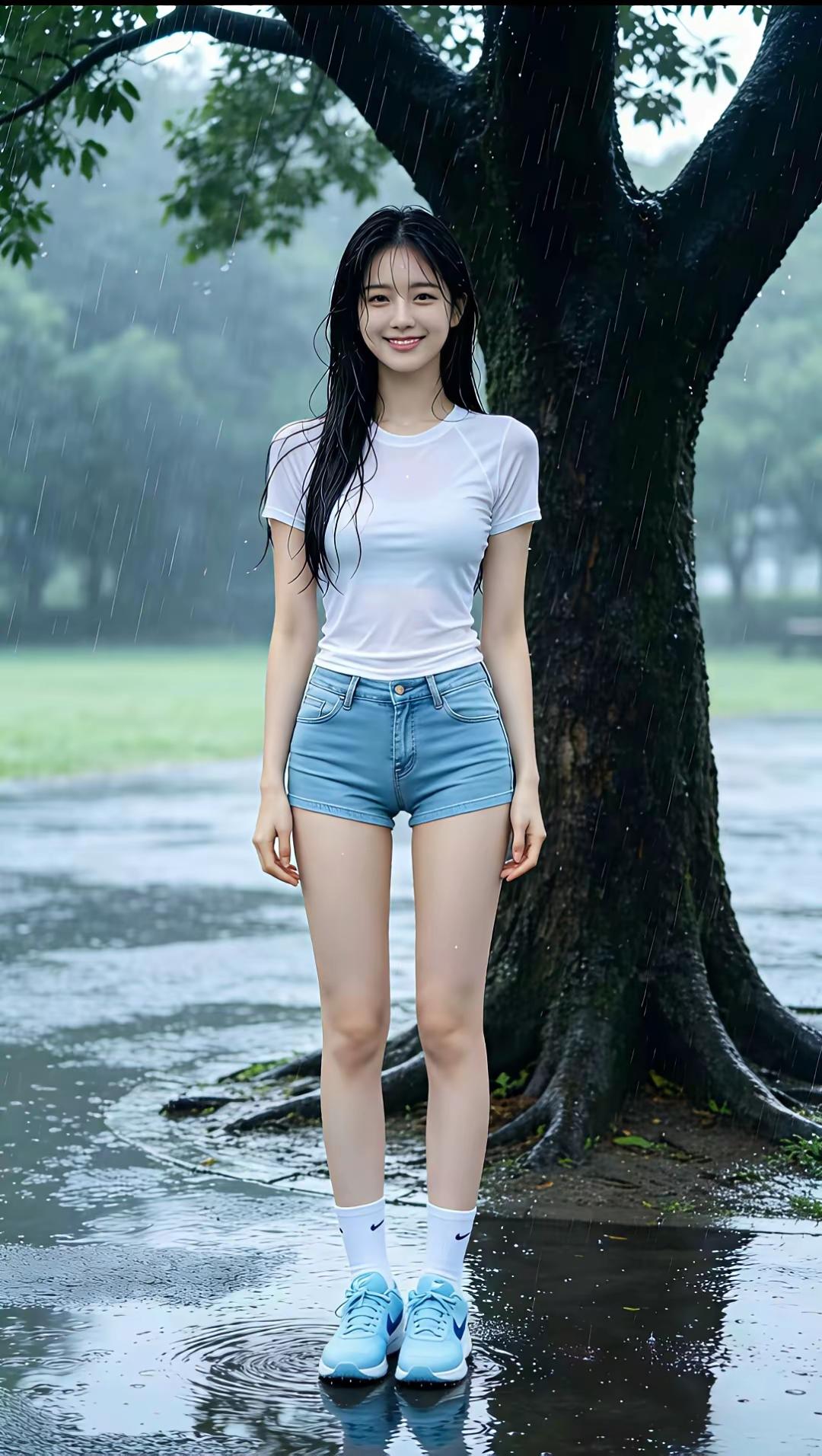 雨中漫步，清新穿搭，元气满满的一天！🌧️👗👟