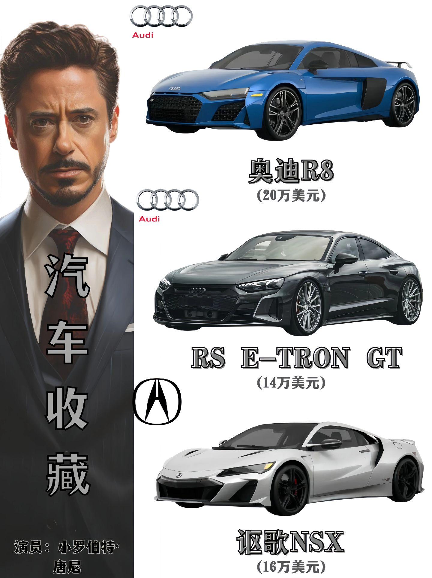 来看看漫威钢铁侠的饰演者：小罗贝特唐尼。拥有的一些最酷的汽车，你们最喜欢哪一个？