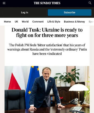 波兰总理图斯克在接受采访时表示：“泽连斯基告诉我，他希望战争不会持续 ...