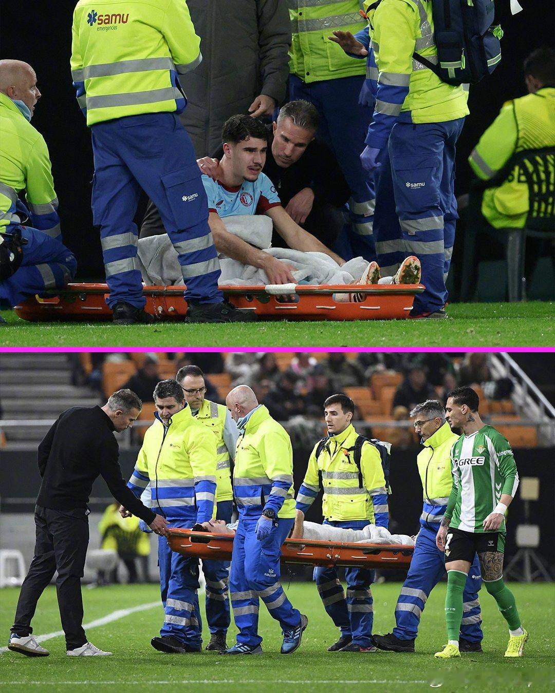 凌晨进行的欧联杯比赛，费耶诺德vs皇家贝蒂斯，费耶诺德主帅范佩西的儿子沙奎尔膝盖