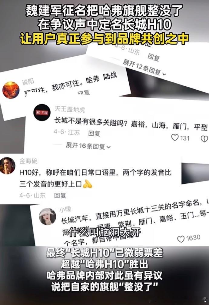 魏建军力排众议兑现网友定名权长城汽车这波操作直接把用户共创玩到天花板了！魏建军亲