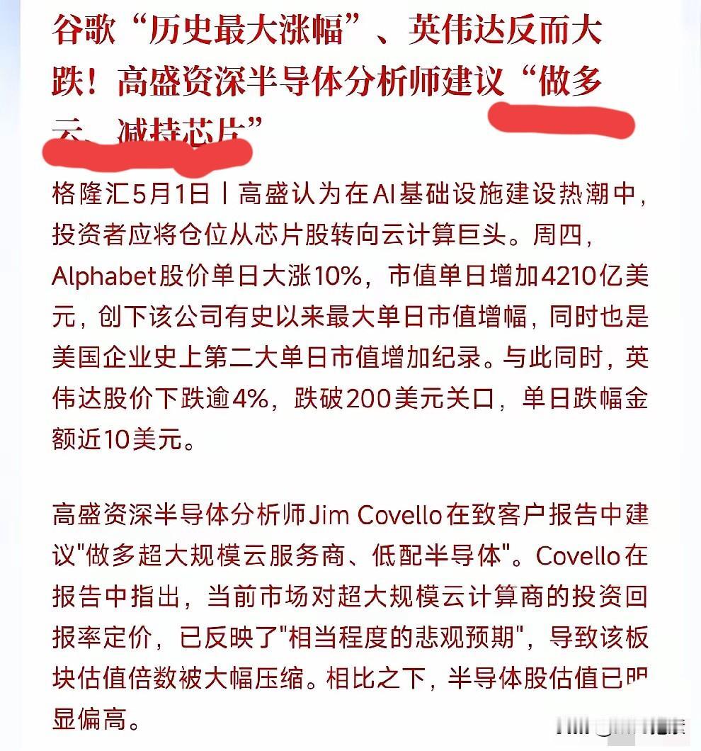 高度重视高盛建议“做多超大规模云服务商、低配半导体”，就紧盯核心5大标的即可
