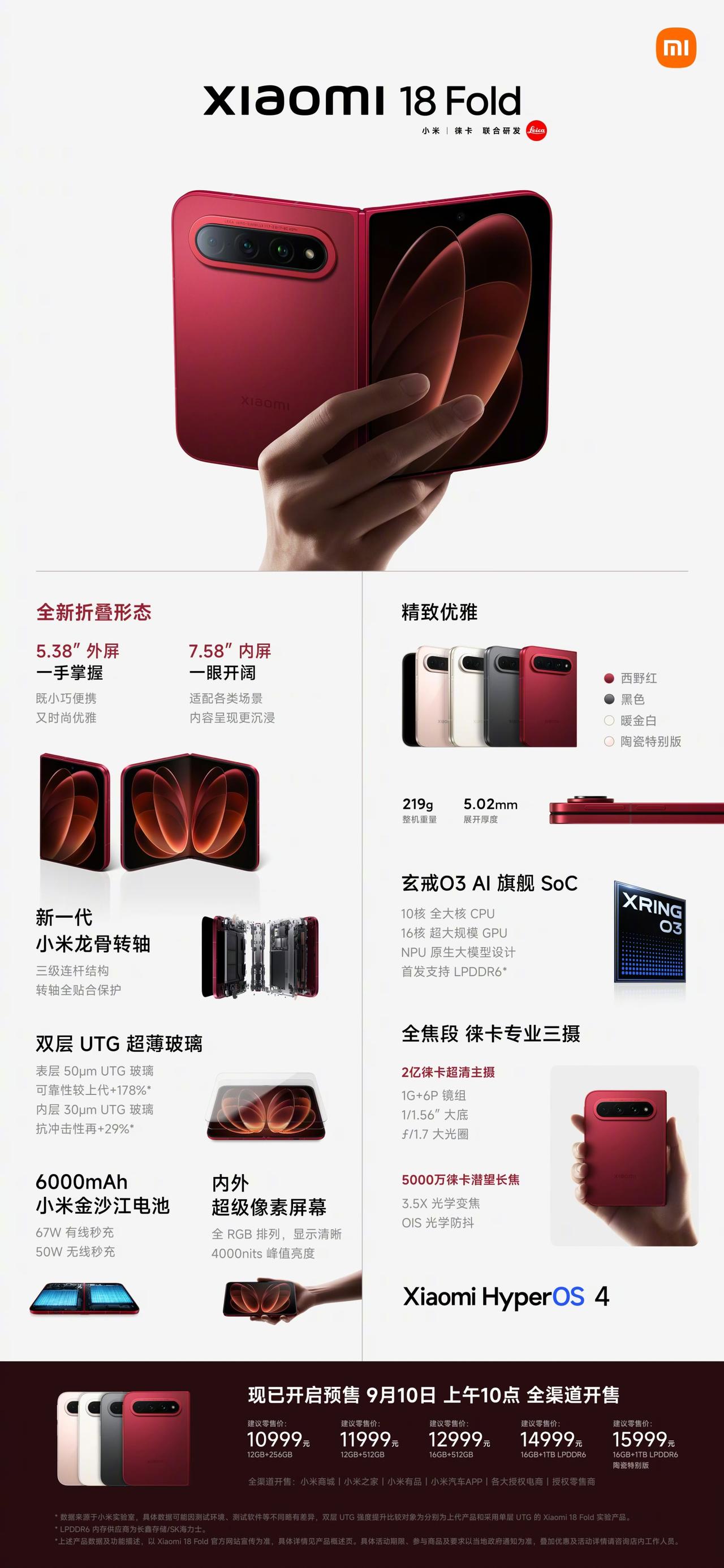 小米18Fold 「中折叠」
起步配置12GB+256GB  售价¥10999