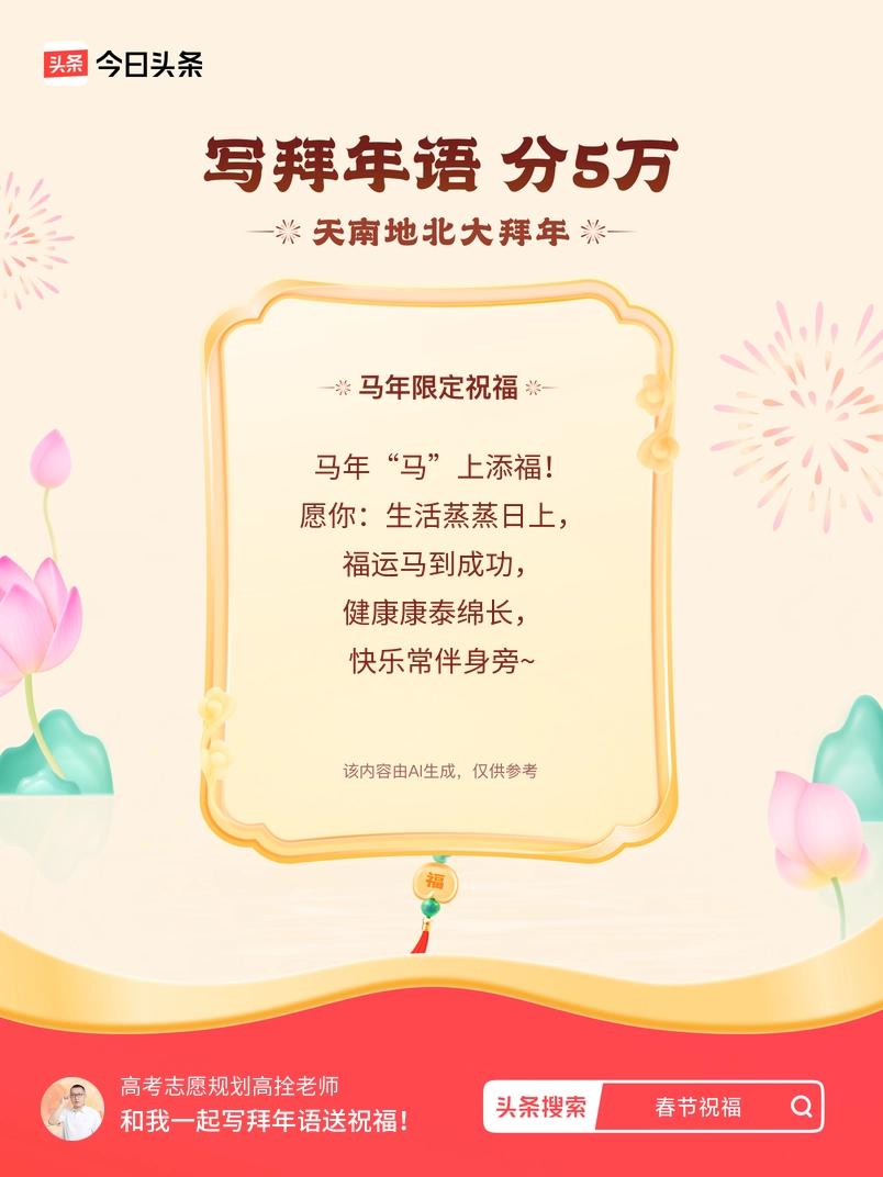 写拜年语送祝福新春拜年送祝福！我的祝福是：“马年“马”上添福！愿你：生活蒸蒸日上