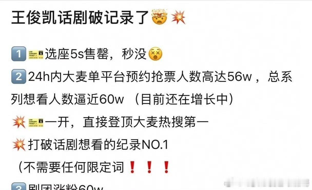 王俊凯主演的话剧《趁世界还年轻》破纪录，5秒售罄  好厉害 