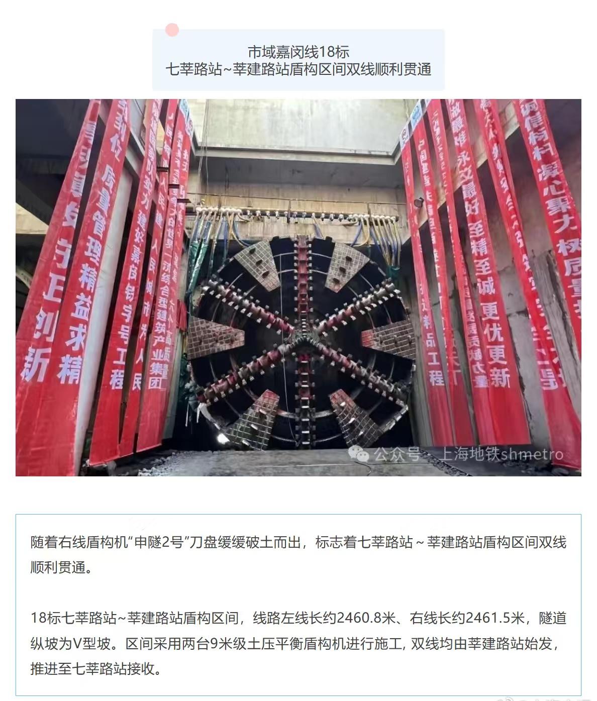【上海轨道交通市域线嘉闵线再传捷报 】18标七莘路站~莘建路站盾构区间双线顺利贯