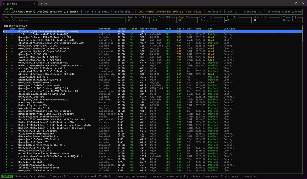 强烈介绍一款在window上查看电脑配置适合哪种跑本地大模型的检测工具llmfi
