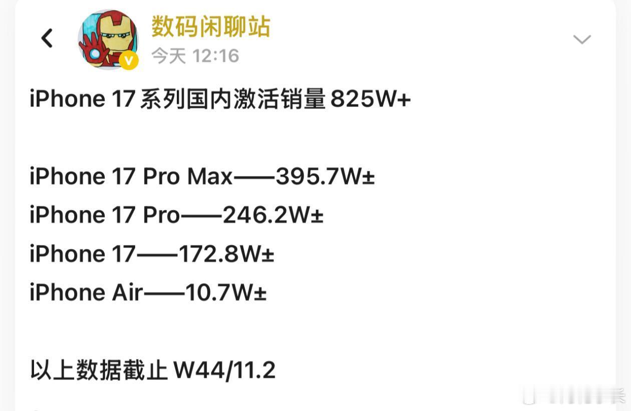 iPhone Air国内激活量10万 ​​​