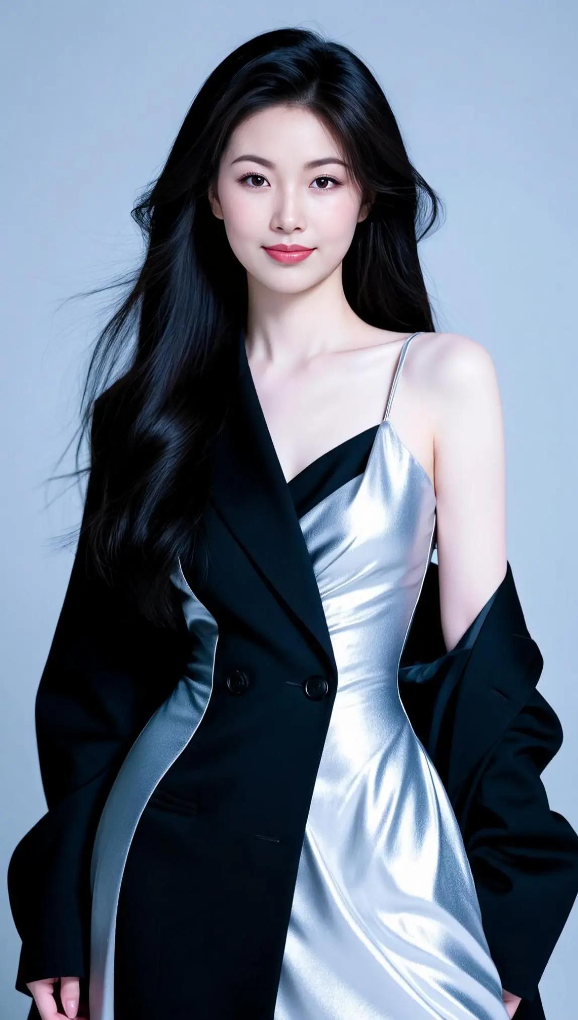 优雅黑丝绒与闪亮银缎的完美碰撞，尽显现代都市女性的时尚魅力！💃✨