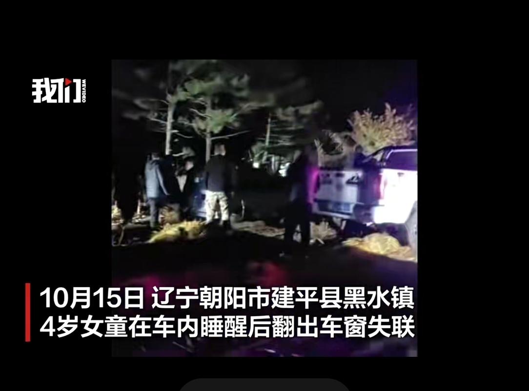 10月15日下午1点半左右，辽宁朝阳建平县黑水镇一名4岁女童丁一，在车内睡醒后翻