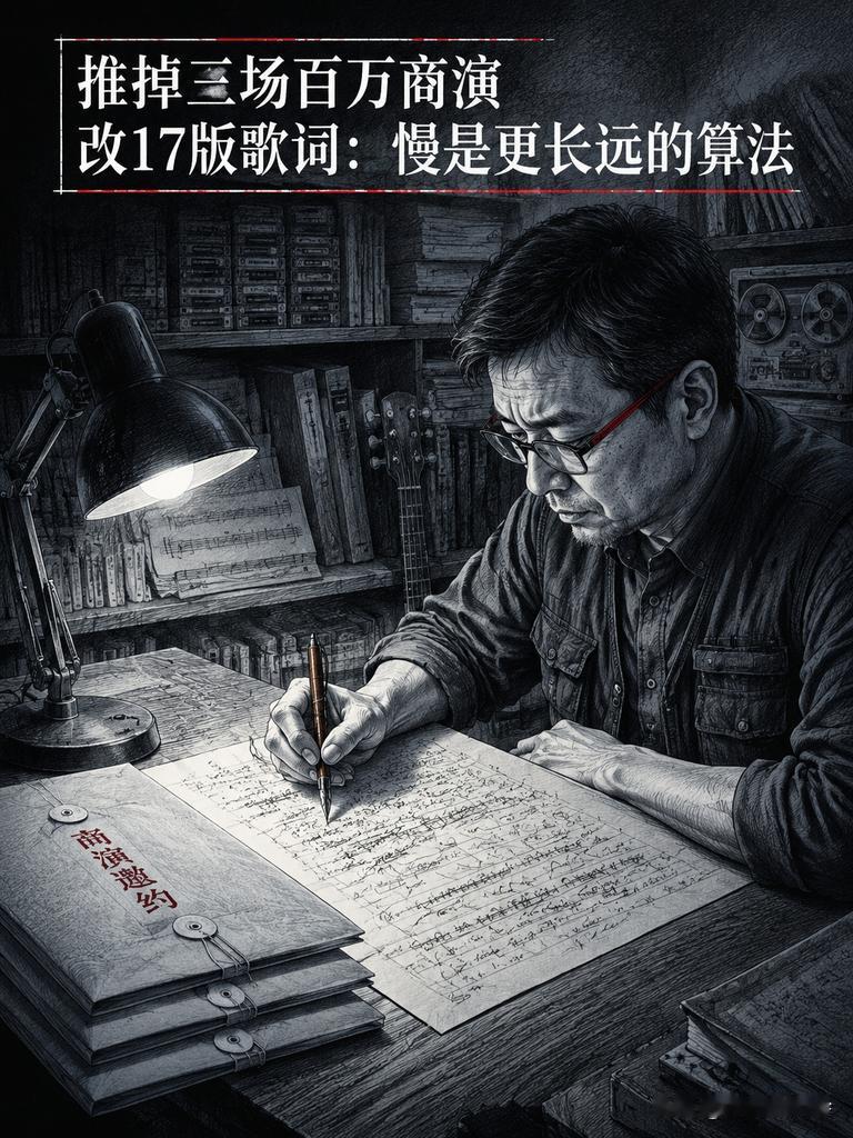 推掉三场百万商演改17版歌词：慢是更长远的算法

线上演唱会收到百万打赏后，