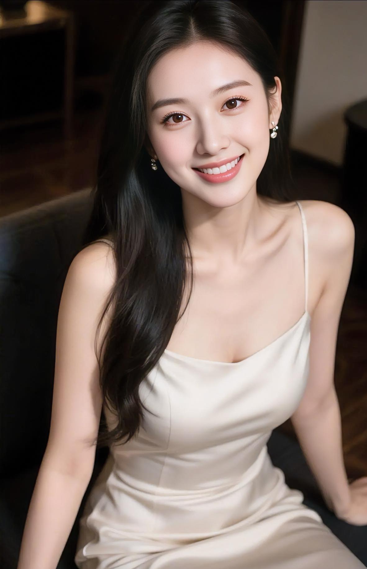 她一笑，夜色便温柔了。

白裙如月光轻淌，

长发似静水微澜。

眉眼弯弯，藏着